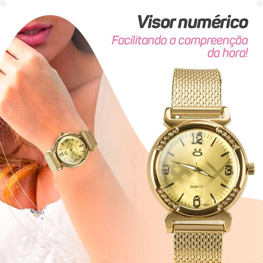 Miniatura Relogio Feminino Dourado Aço + Colar Mãe Coração + Caixa Social Moda Casual Presente Silicone Strass
