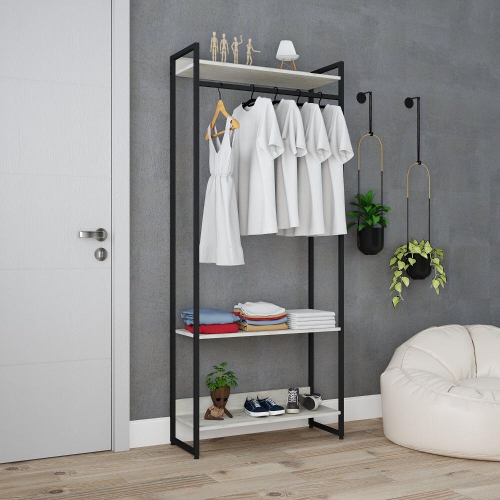 Estante Closet Arara Industrial 3 Prateleiras 187x80cm Dynamica Yescasa Snow / Preto