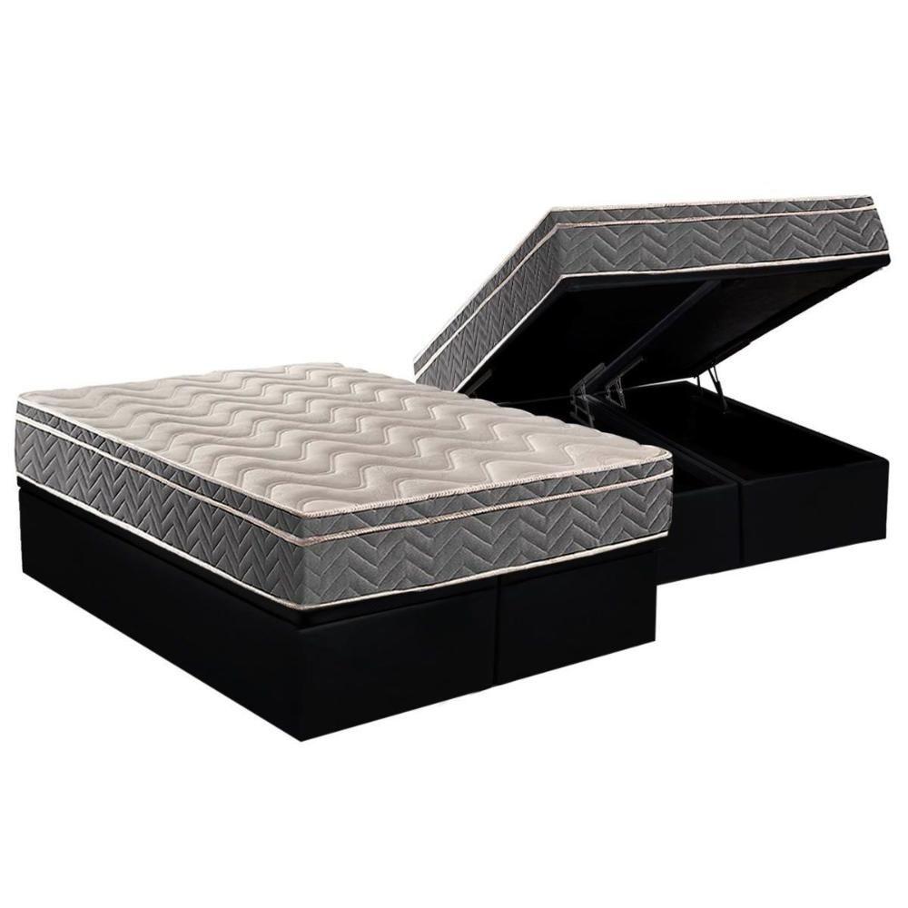 Miniatura Cama Box Baú Queen: Colchão Ortopédico Paropas D45 / Ep Confort Mega Firme + Base Black(158X198)