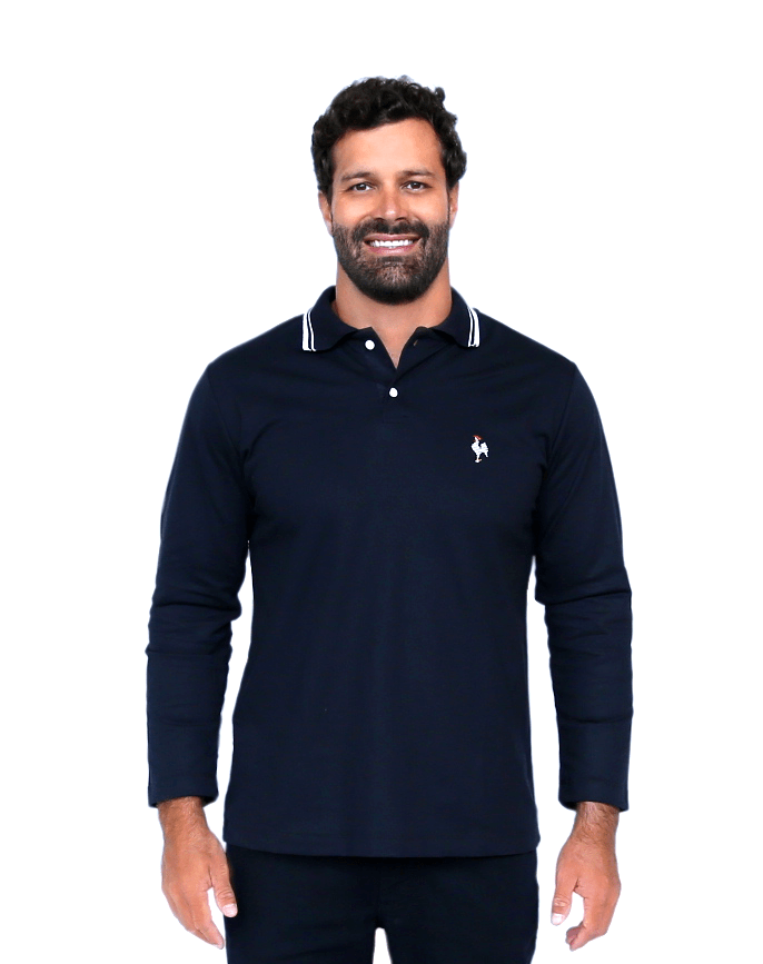 Miniatura Camisa Polo Masculina Manga Longa - Preta G