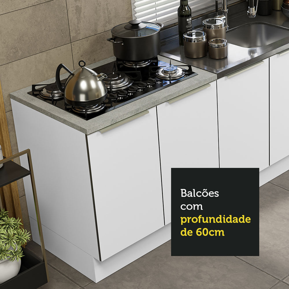 Miniatura Kit com 2 Balcões de Cozinha Madesa Lux 4 Portas 3 Gavetas (Sem Tampo e Pia) Branco/Branco Veludo Cor:Branco/Branco Veludo