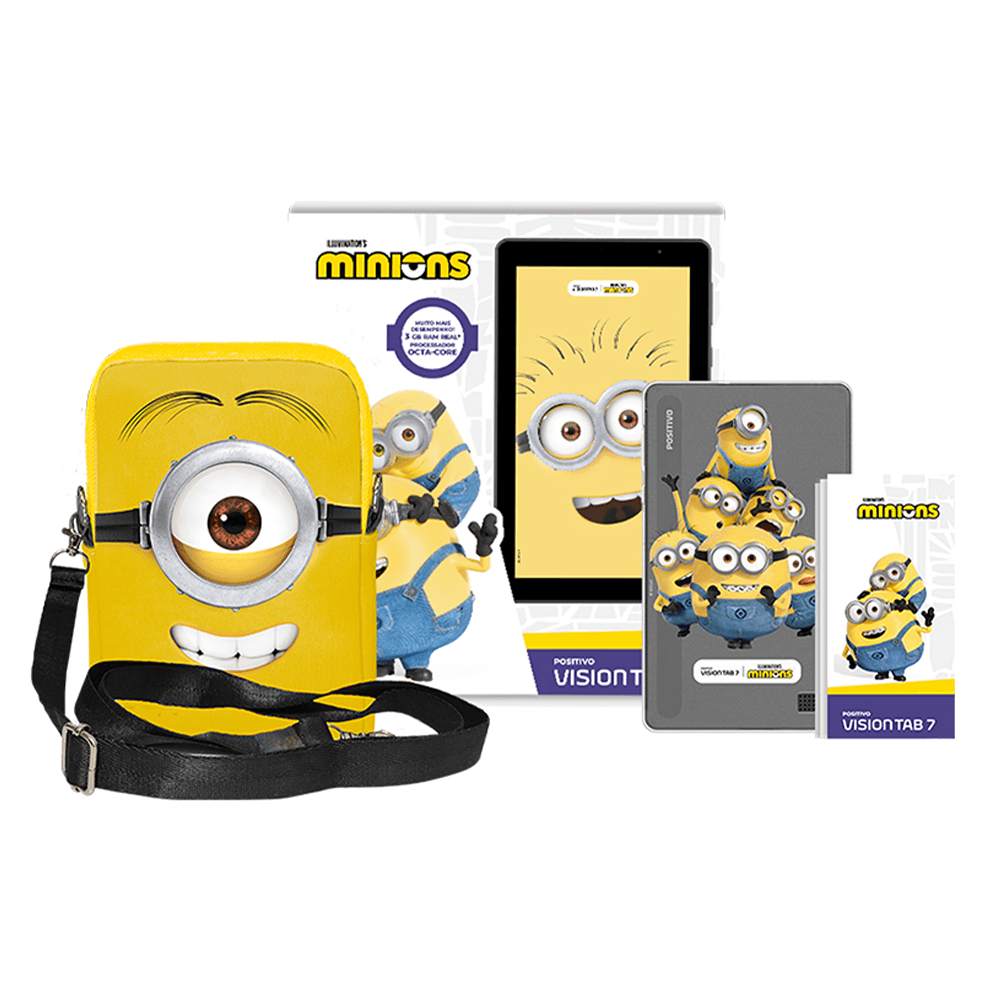 Miniatura Tablet Positivo Vision Tab 7 Minions - Octa-Core 3GB RAM 64GB, 7” IPS, Android 14  Go, Wi-fi - Capa e Bolsa - Preto