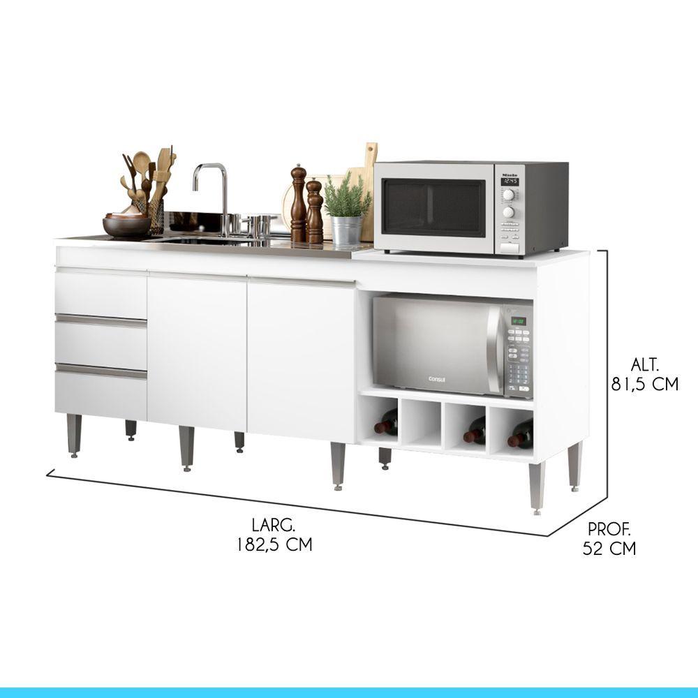 Kit Armário De Cozinha Para Pia 120cm E Balcão Para Cooktop 4 Bocas Menu Móveis Branco