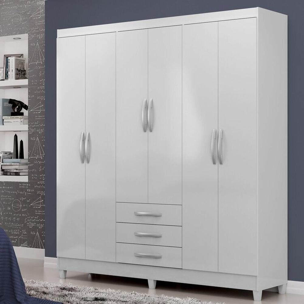 Conjunto Guarda-Roupa 6 portas Toledo e Cômoda Carla 4 Gavetas Branco
