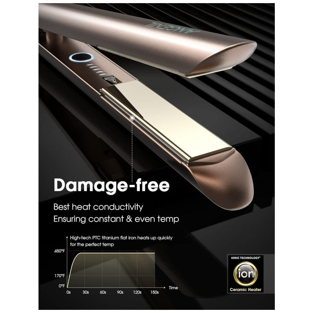 Miniatura Chapinha Prancha de Cabelo Profissional 2 em 1 com Placa Cerâmica e Visor LED, Bivolt, ANGENIL HS 068B, Dourado