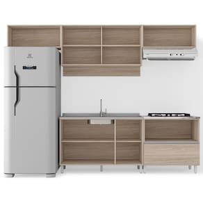 Miniatura Cozinha Completa Bartira Amazonita com 8 Portas, 1 Gaveta e 4 Prateleiras - 280cm de largura - Carvalho/Thassos Carvalho/Thassos