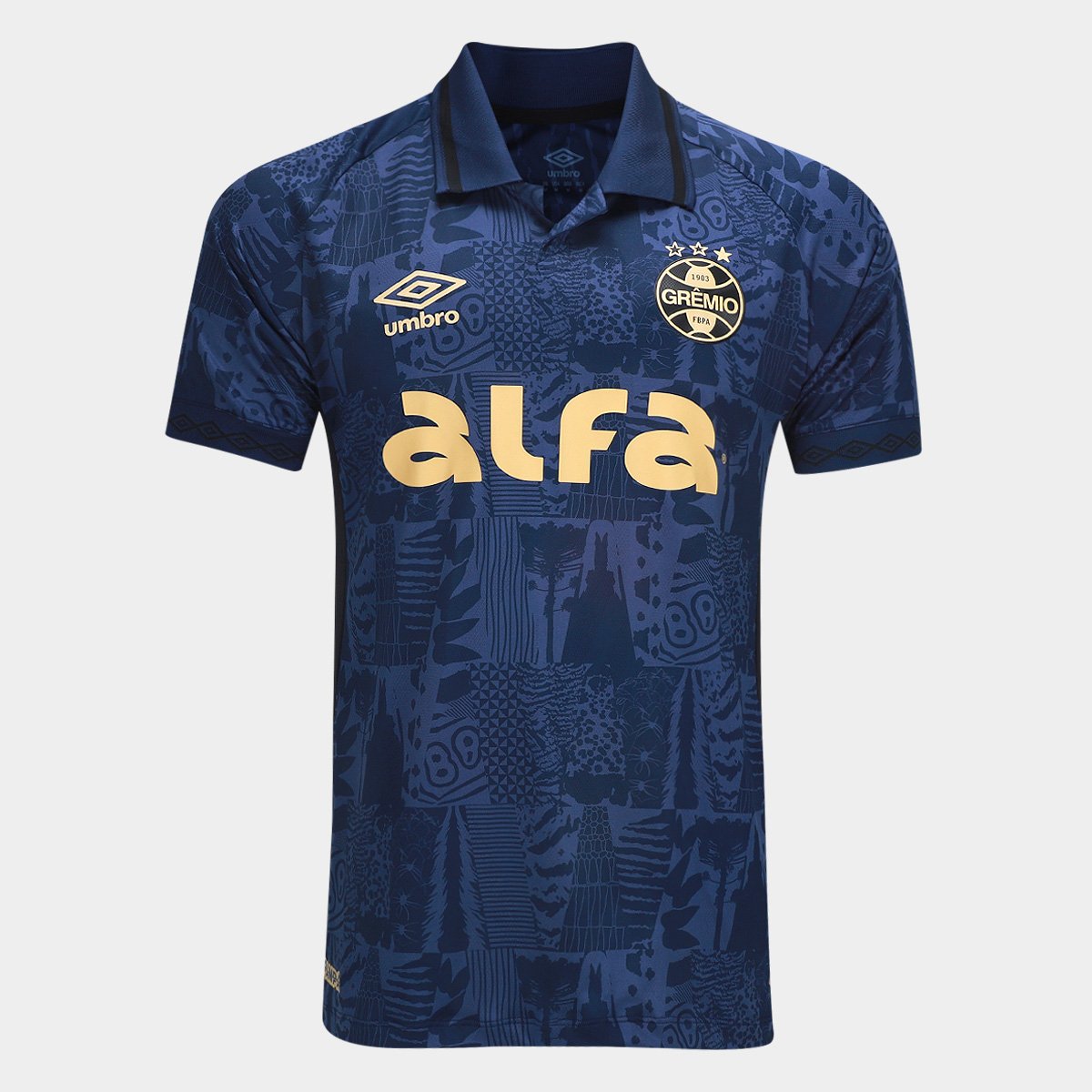 Miniatura Camisa Grêmio III 25/26 s/n Jogador Umbro Masculina Marinho+Preto - EGG