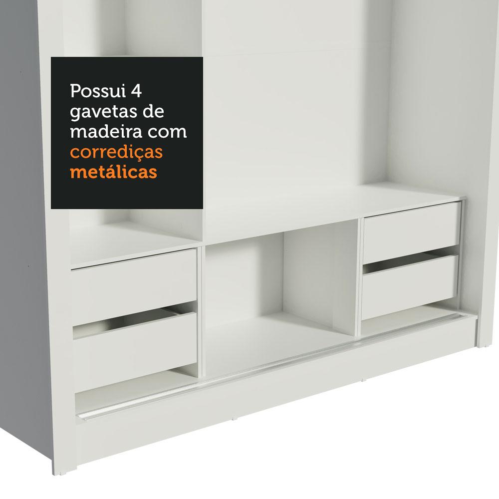 Guarda-Roupa Casal Madesa Lyon Plus 3 Portas de Correr com Espelhos 4 Gavetas Branco