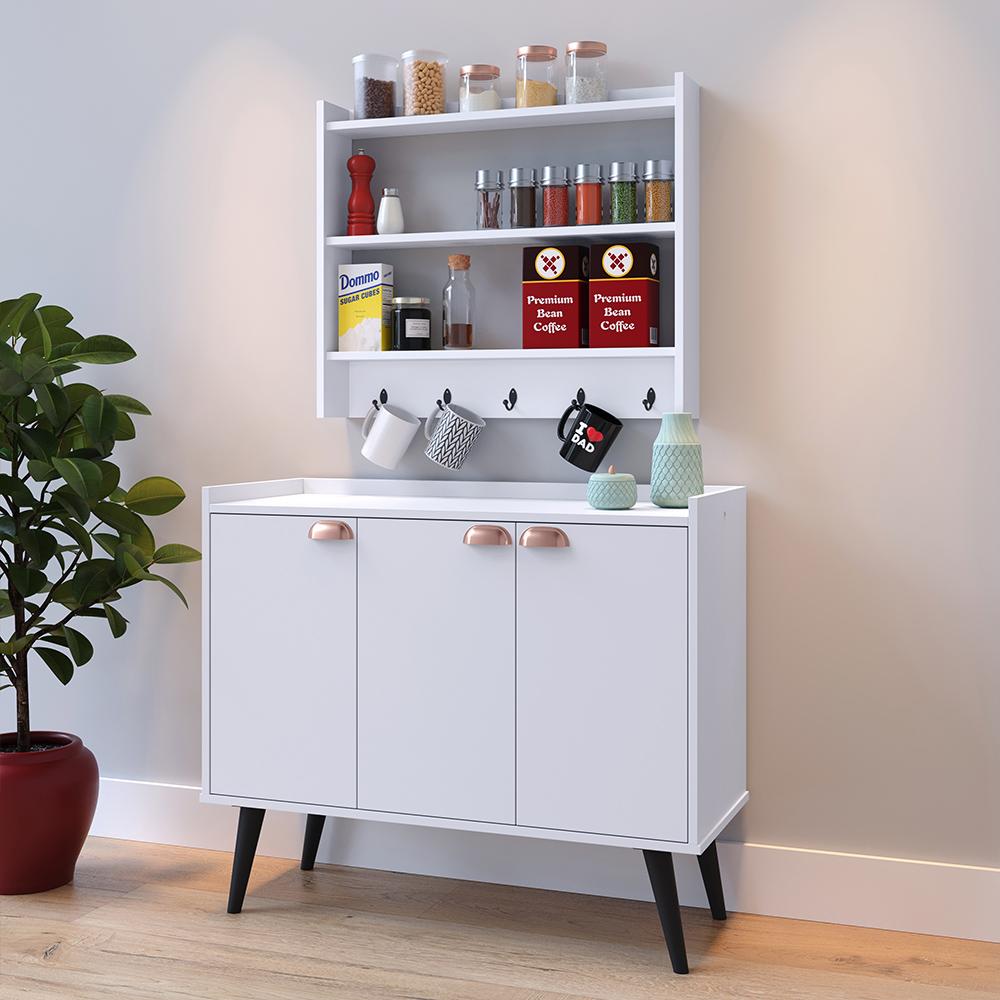 Miniatura Kit Aparador Buffet Organizador Prateleira Interna Truzzi Armário Parede Porta Condimentos Cozinha Amélia - Branco - RPM Móveis