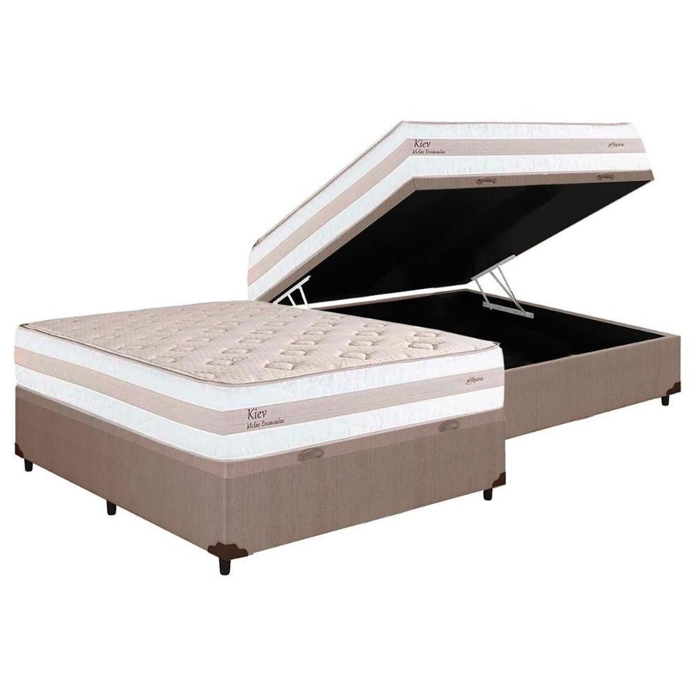Miniatura Cama Box Baú Casal: Colchão Molas Ensacadas Herval Masterpocket Kiev + Base Clean(138X188)