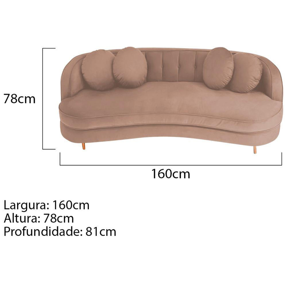 Miniatura Sofá Curvo 2 Lugares Orgânico Sala Recepção Escritório Decorativo Luxo Panamá 160cm Suede Cor Rosê
