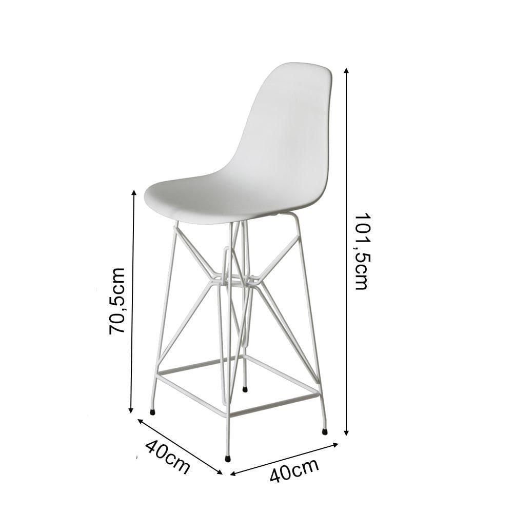 Miniatura Jogo Mesa Bistrô Eames Preta 60Cm 2 Banquetas Branca Base Ferro Branco - Cor: Preto