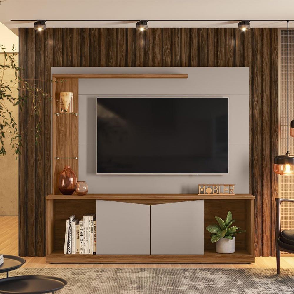 Miniatura Estante Home para Tv até 65 Polegadas 2 Portas Home Tucson 1.8 Cinamomo Mel/ Grigio Fosco