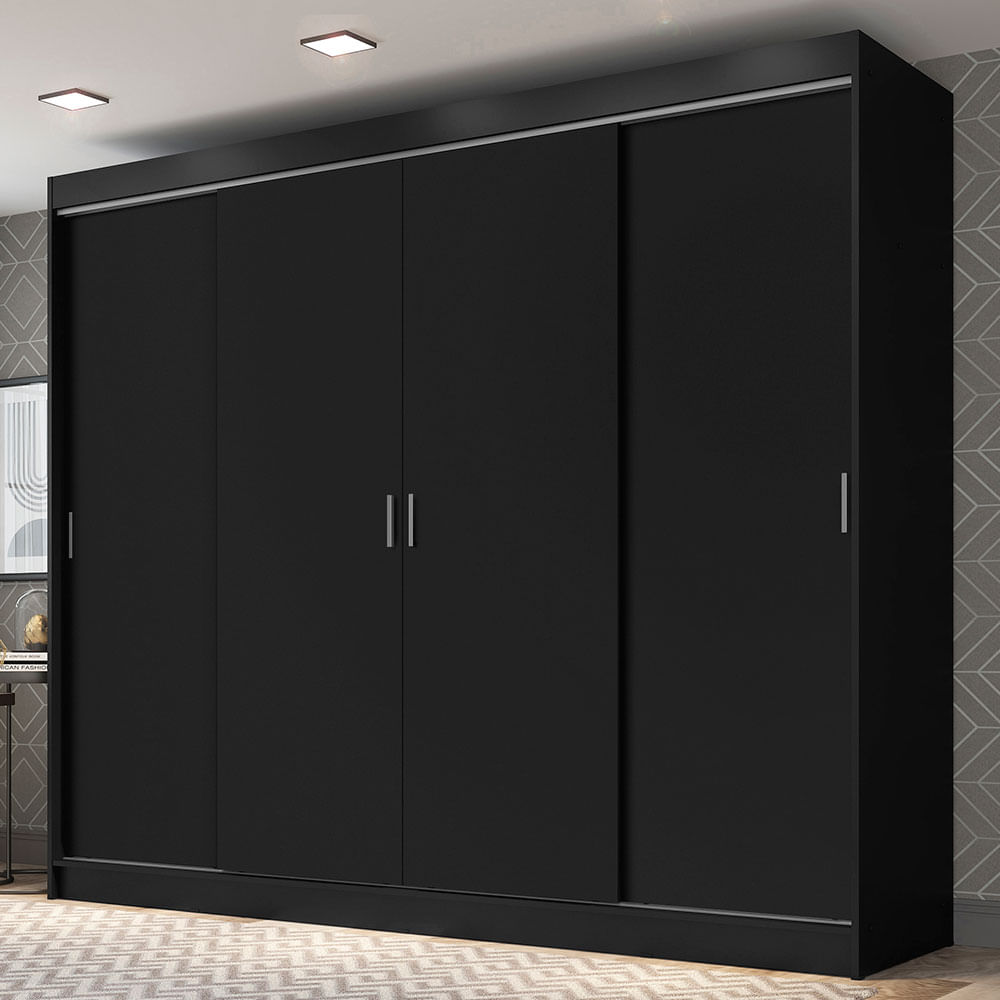 Miniatura Guarda-Roupa Casal Madesa Austin 4 Portas de Correr 3 Gavetas Preto Cor:Preto