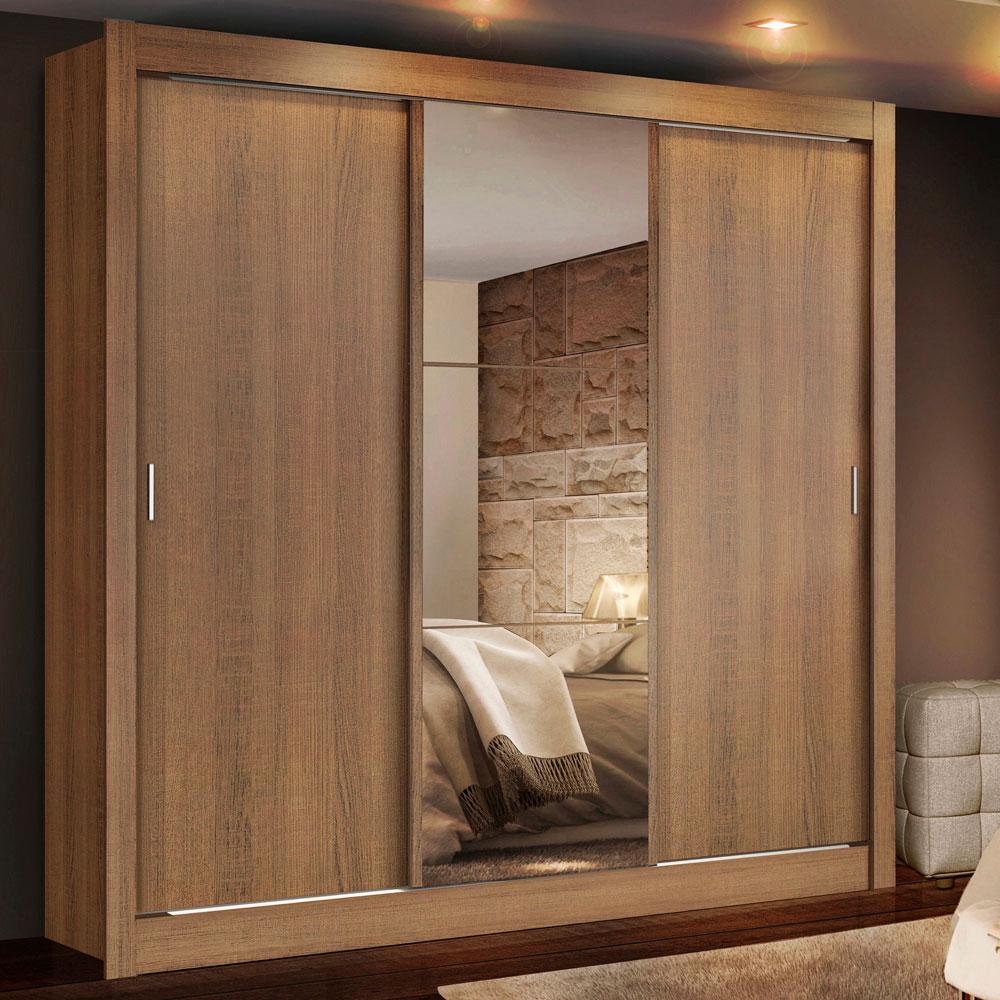 Miniatura Guarda Roupa Casal Madesa Lyon 3 Portas de Correr com Espelho 2 Gavetas Rustic