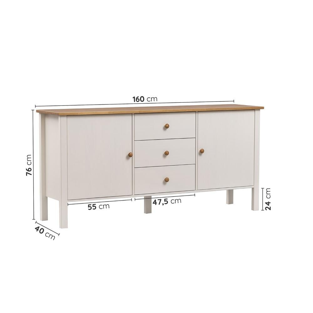 Miniatura Buffet 2 Portas 3 Gavetas Madeira Maciça Vanilla CabeCasa MadeiraMadeira Amêndoa/Branco