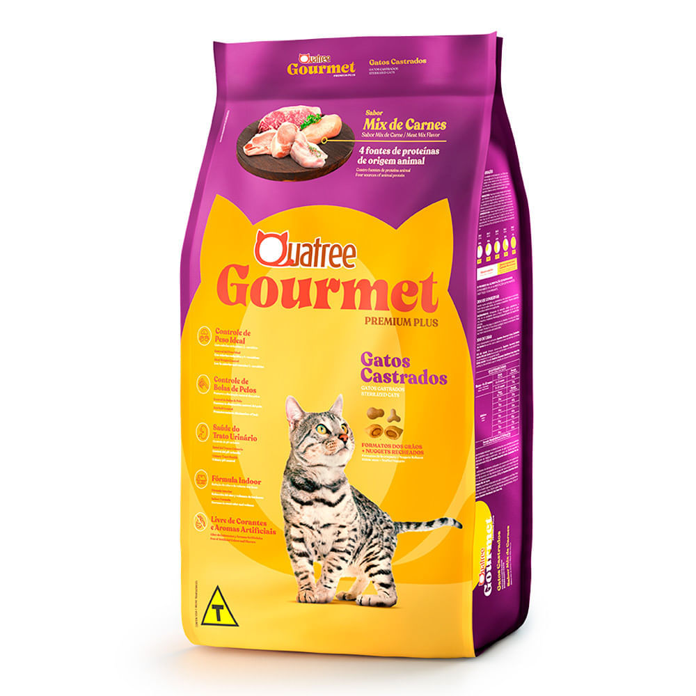 Miniatura Ração para Gatos Castrados Quatree Gourmet Premium Plus Sabor Mix de Carnes 10,1Kg
