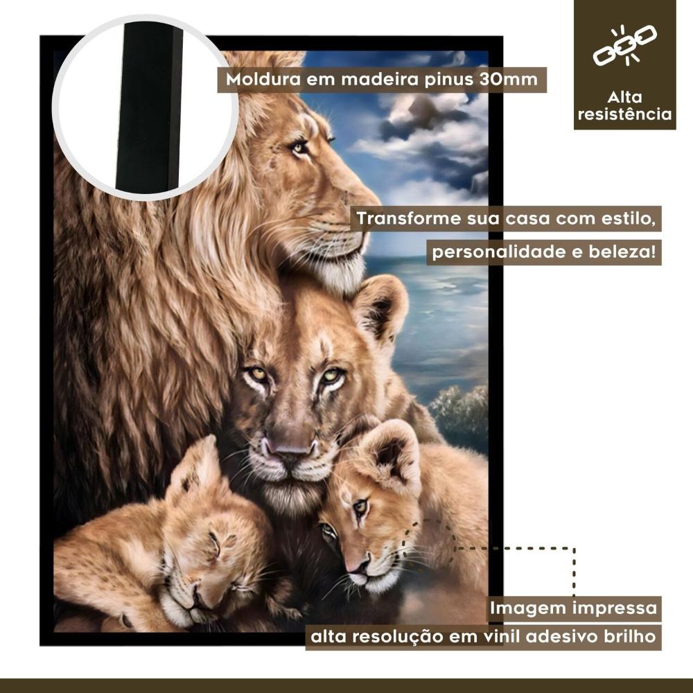 Miniatura Quadro Decorativo Leão Leoa e Filhotes Animal 005 40cmx60cm
