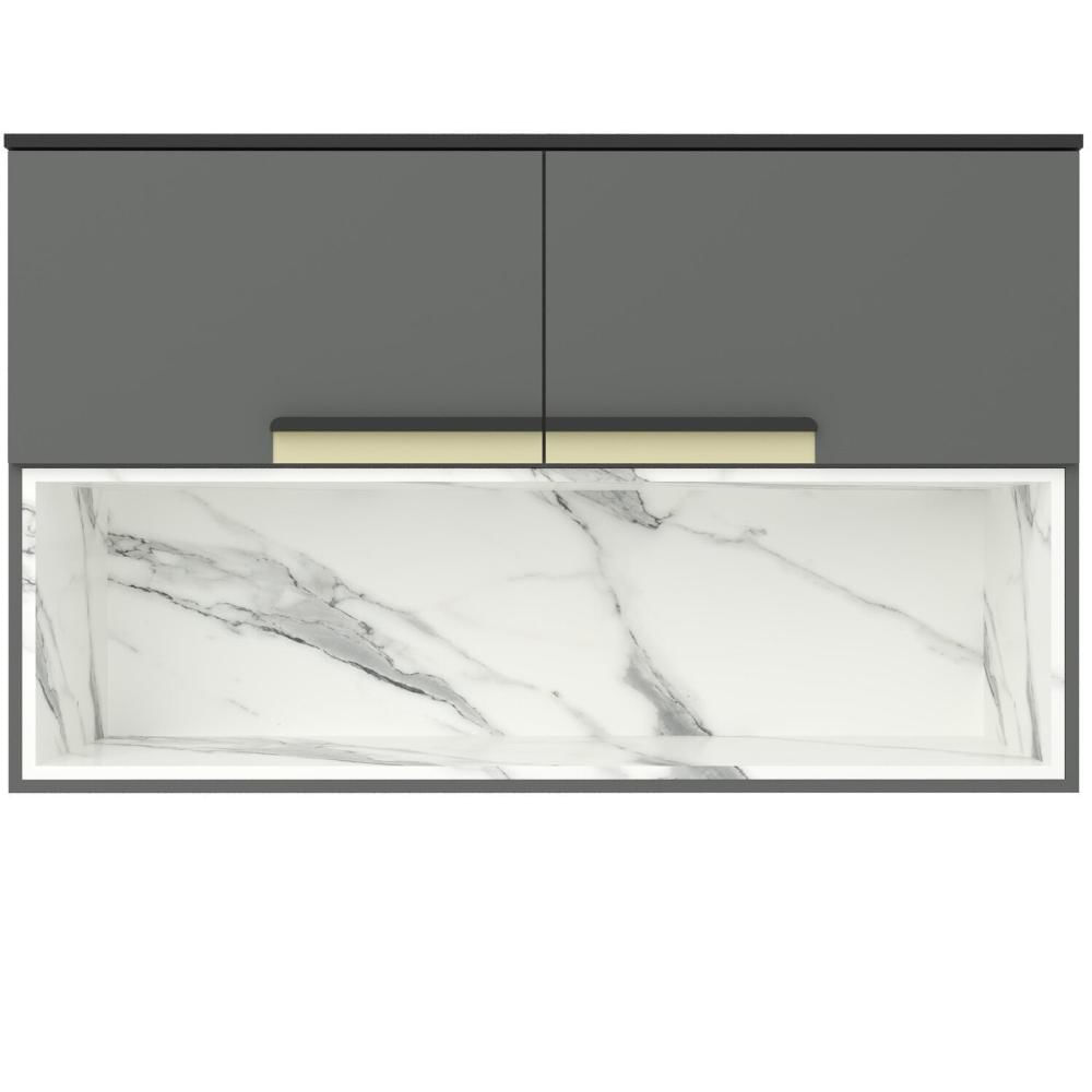 Miniatura Armário Aéreo 120cm 2 Portas 1 Nicho Cozinha Flórida Grafite / Calacatta