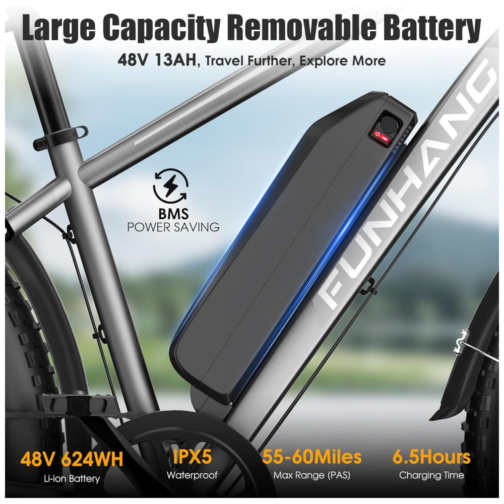 Bicicleta Elétrica para Adultos: Peak 1000W Ebike, 25MPH 60 Miles com Roda Gorda de 26'', Bateria de 48V 13AH, Suspensão Dianteira, Sinalizador de Cur