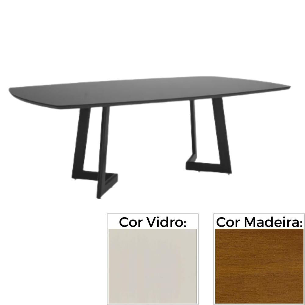 Miniatura Mesa De Jantar Mh-5346 Herval Retangular 190 Cm Madeira Amêndoa Vidro Off White