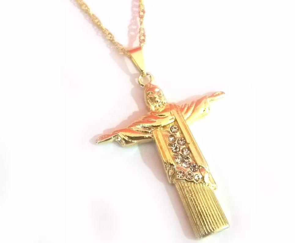 Miniatura Colar Cordão Gargantilha Deus Jesus Cristo Folheado