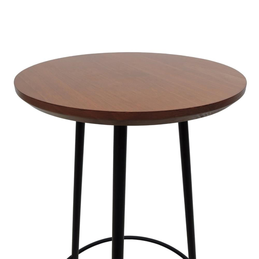 Miniatura Banqueta Alta Bistrô Tripé Metal Assento Madeira Preto/Amêndoa