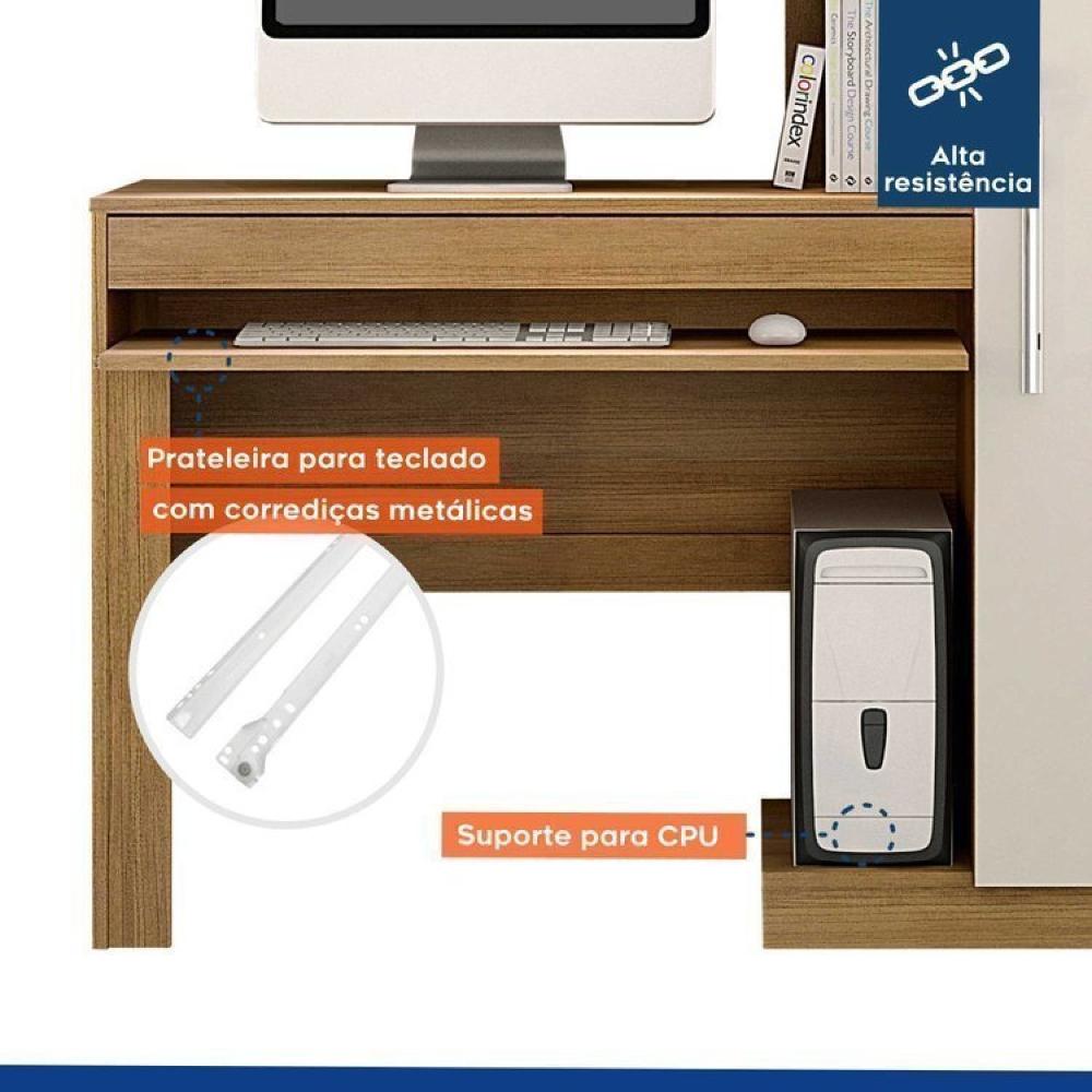 Conjunto Mesa para Computador Escrivaninha com Armário e Armário Multiuso 2 Portas com Chave Asteca Cinamomo/Off White