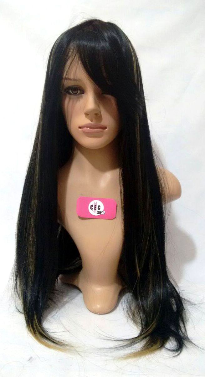 Miniatura Peruca Lace Wig Lisa Preto com luzes Fibra Futura