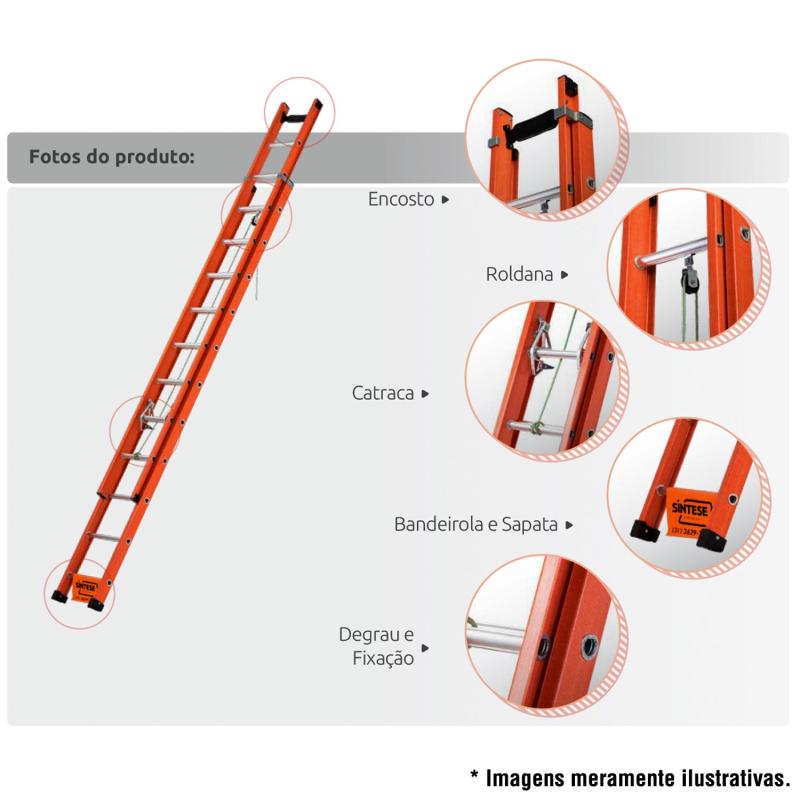 Miniatura Escada de Fibra de Vidro 19 Degraus Extensível 3,6 x 6,0 Metros EAFD-19 SÍNTESE