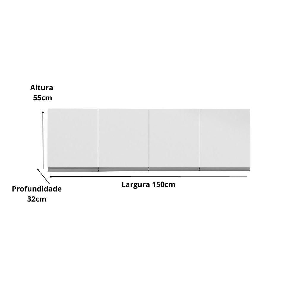 Miniatura Armário Aéreo Branco Suspenso P- Cozinha Andreia 150cm C- 4 Portas - Ajl Móveis