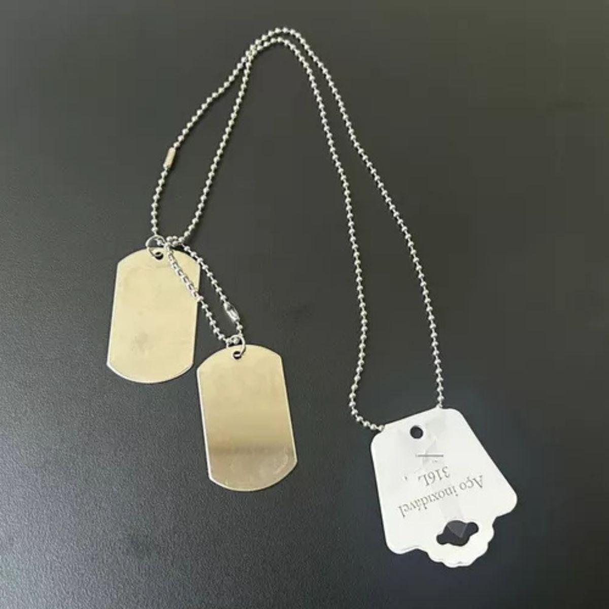 Miniatura Corrente Exército Dog Tag Aço Militar Prateado Placa Lisa