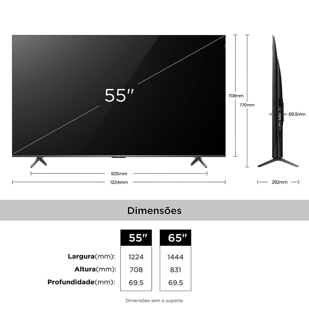 Smart TV TCL 4K QLED 55" Polegadas com Google Assistente, Dolby Atmos e Design Sem Bordas - 55P8K Bivolt