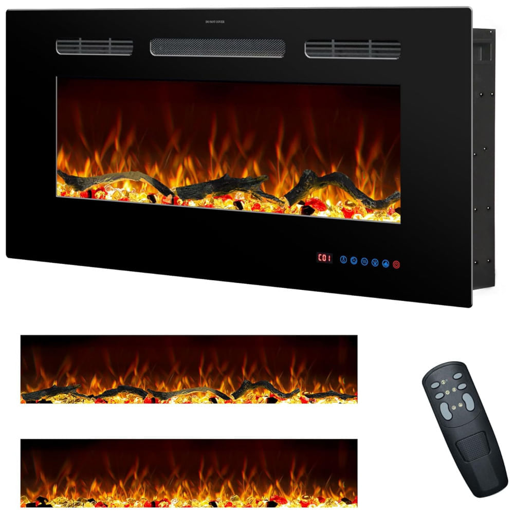 Miniatura Lareira Elétrica Embutida de 91 cm na Parede c/ Controle Remoto, Aquecedor Interno c/ 13 Cores de Chamas, Timer de 9h,Rodalflame.