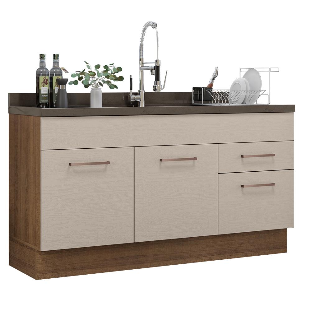 Miniatura Balcão Gabinete de Pia Cozinha 150 cm 2 Portas e 2 Gavetas (Sem Tampo e Pia) Rustic/Crema Agata Madesa Rustic/Crema