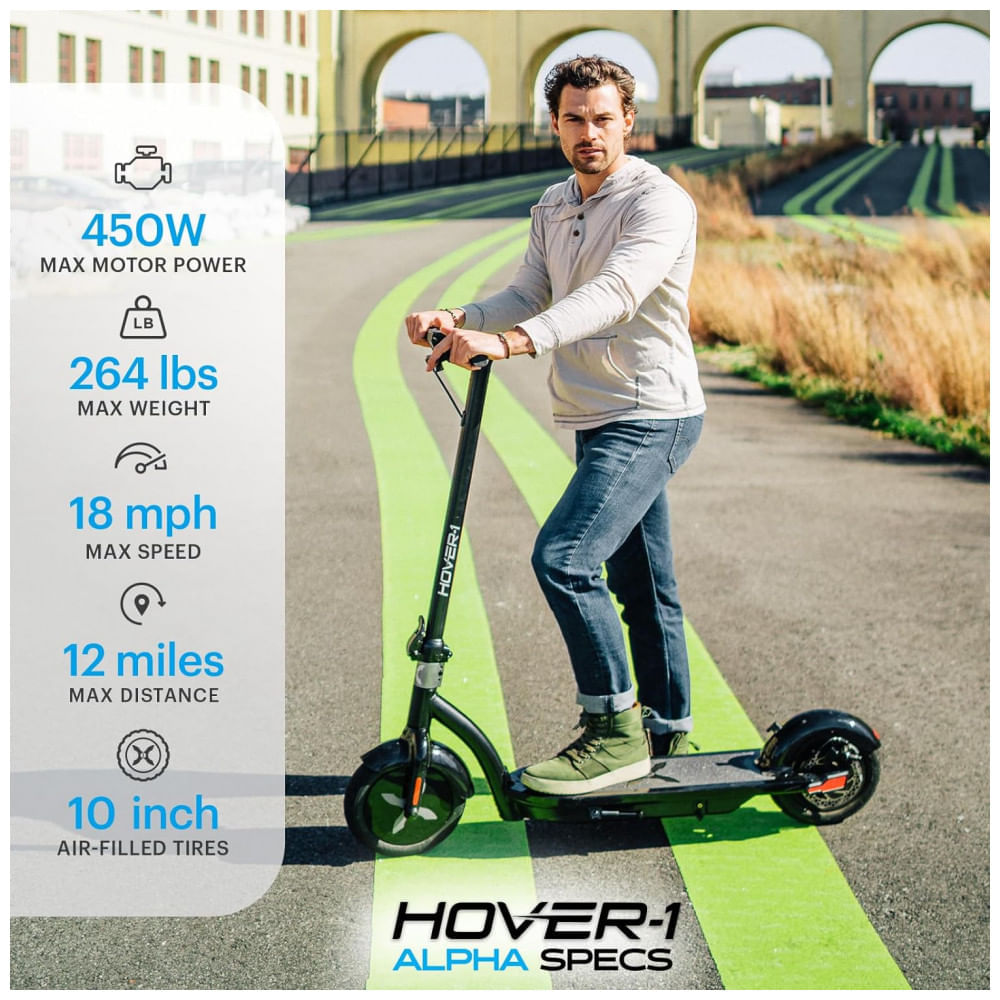 Miniatura Patinete Elétrico Scooter 28 kmh, para até 120 kg e Maiores de 13 Anos, HOVER 1 H1 ALPHA, Preto