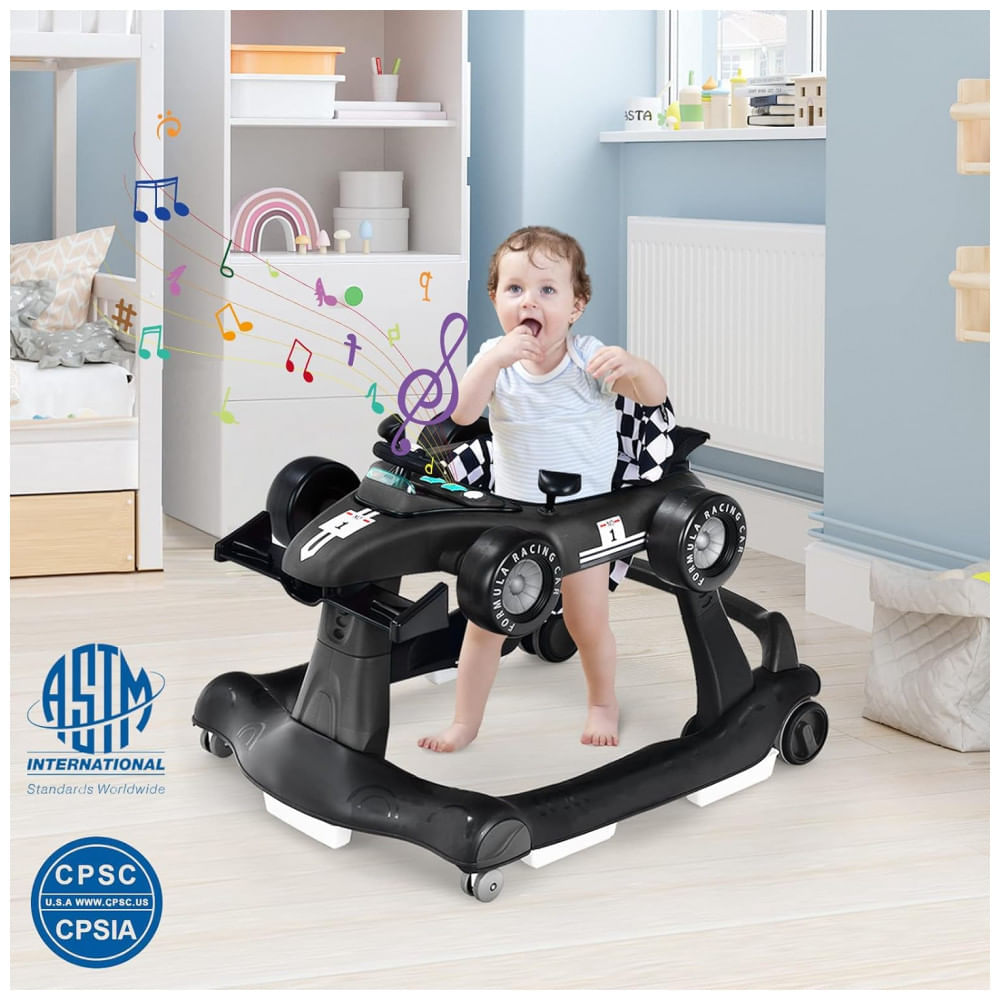 Miniatura Andador Infantil Interativo 4 em 1 com Sons, Luzes e Atividades, HONEY JOY, Preto