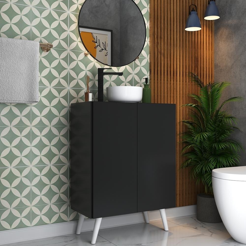 Miniatura Gabinete Banheiro 2 Portas Retrô 63cm Multimóveis MP5006 Preto/Branco