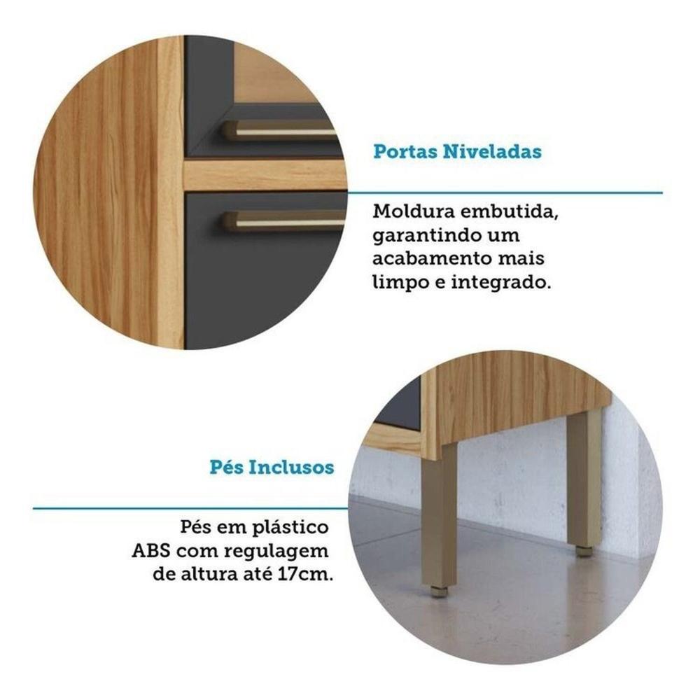 Cozinha Modulada Completa 5 Peças 8 Portas e Vidro Reflecta 280cm 100% MDF Vicenza Espresso Móveis Amêndoa/Chumbo