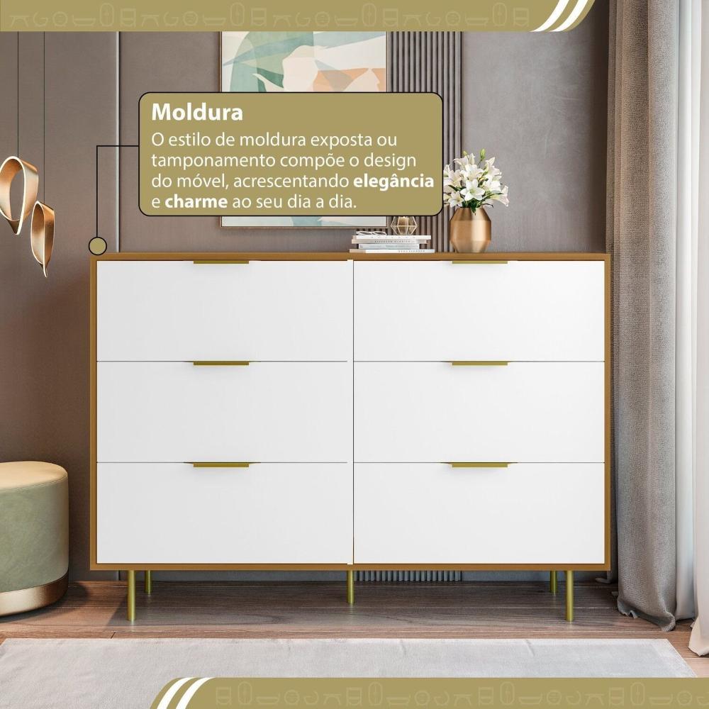 Cômoda para Quarto com 6 Gavetas 135cm X 102cm Safira Freijó/Branco