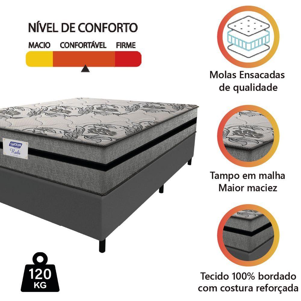 Miniatura Cama Box Casal Colchão Gazin Com Molas Ensacadas Rubi 138x188x70cm Suede Cinza/preto Cinza