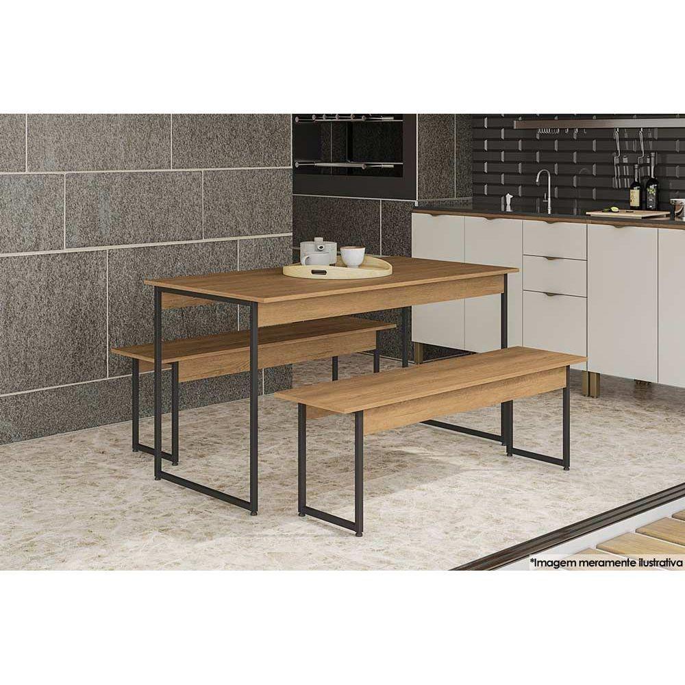 Miniatura Sala De Jantar Completa Industrial Li013 Easy C/ Tampo Madeirado + 2 Bancos Freijo/preto