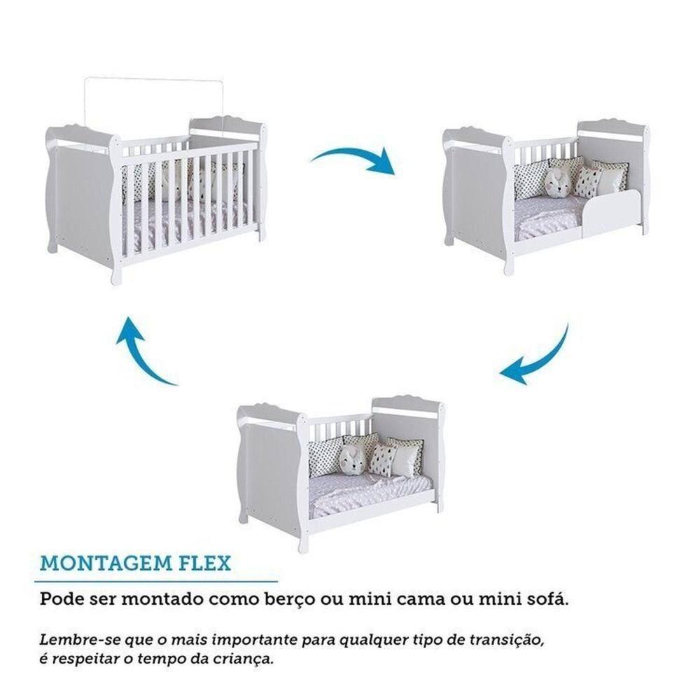 Quarto de Bebê Completo Berço Minicama Guarda-roupa 4 Portas e Cômoda 100% Mdf Nina Espresso Móveis Branco Brilho