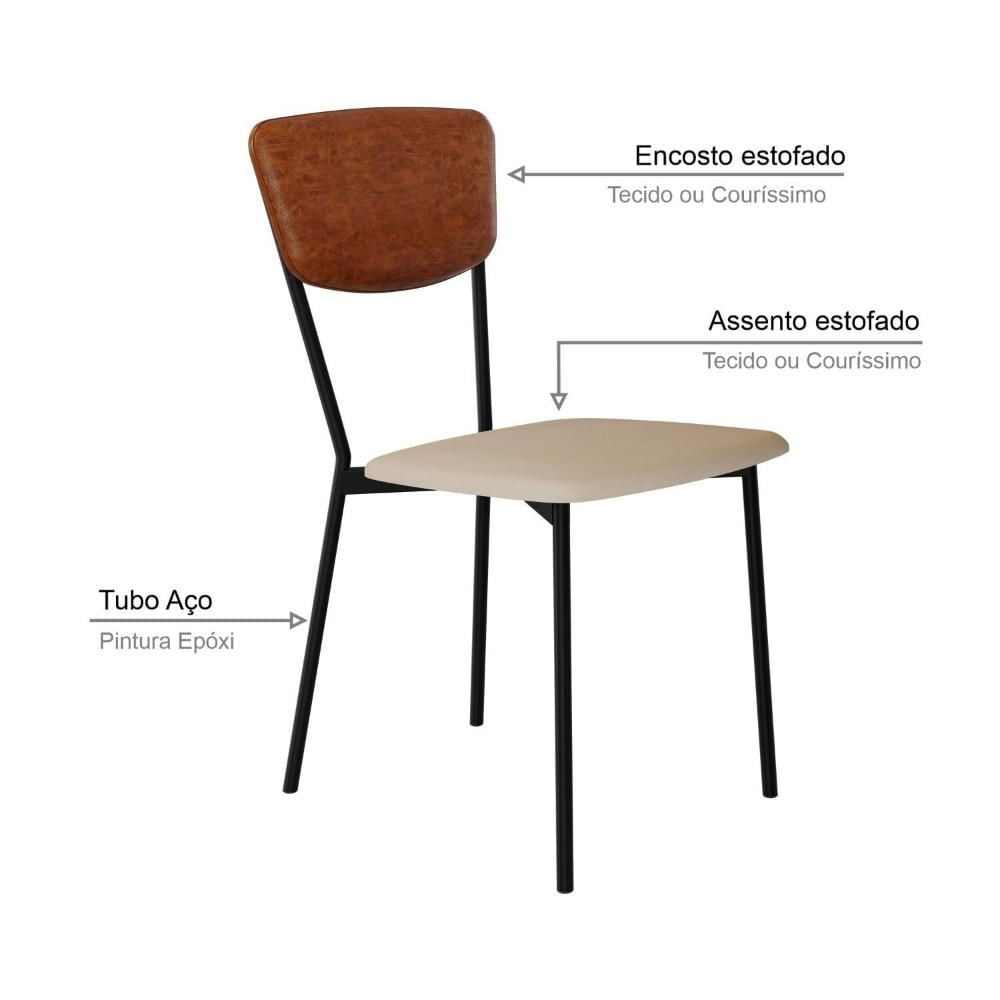 Miniatura Cadeira Fixa Estofada Vintage Retrô com 2 unidades Areia /Caramelo/Preto