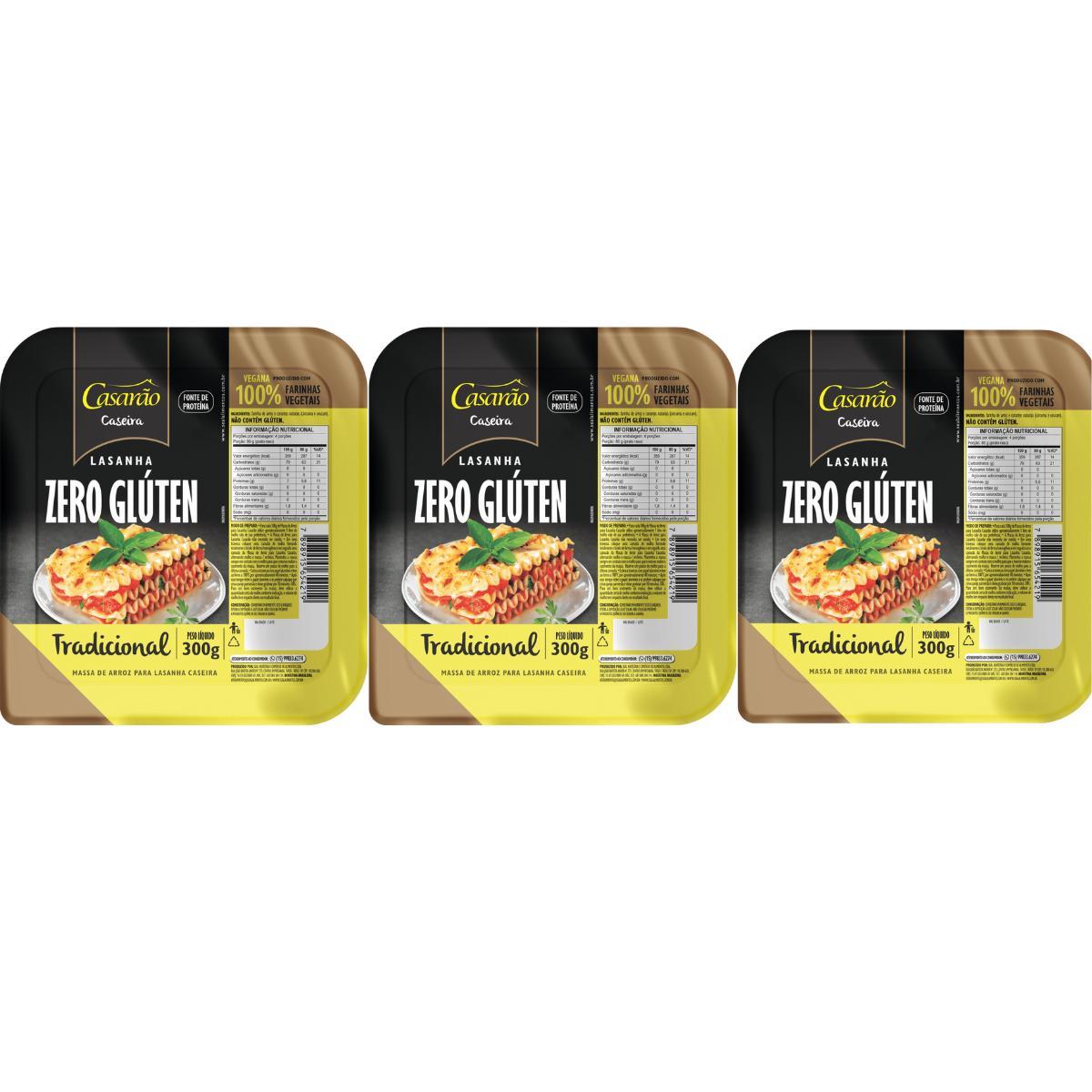 Miniatura Kit 3 Massa Lasanha Gourmet Caseira Sem Gluten 300G