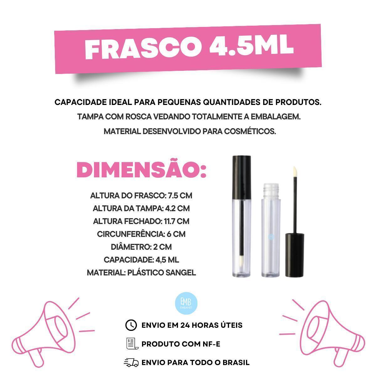 Miniatura Gloss Labial Embalagem Vazia Frasco Redondo 4,5Ml - 25 Und