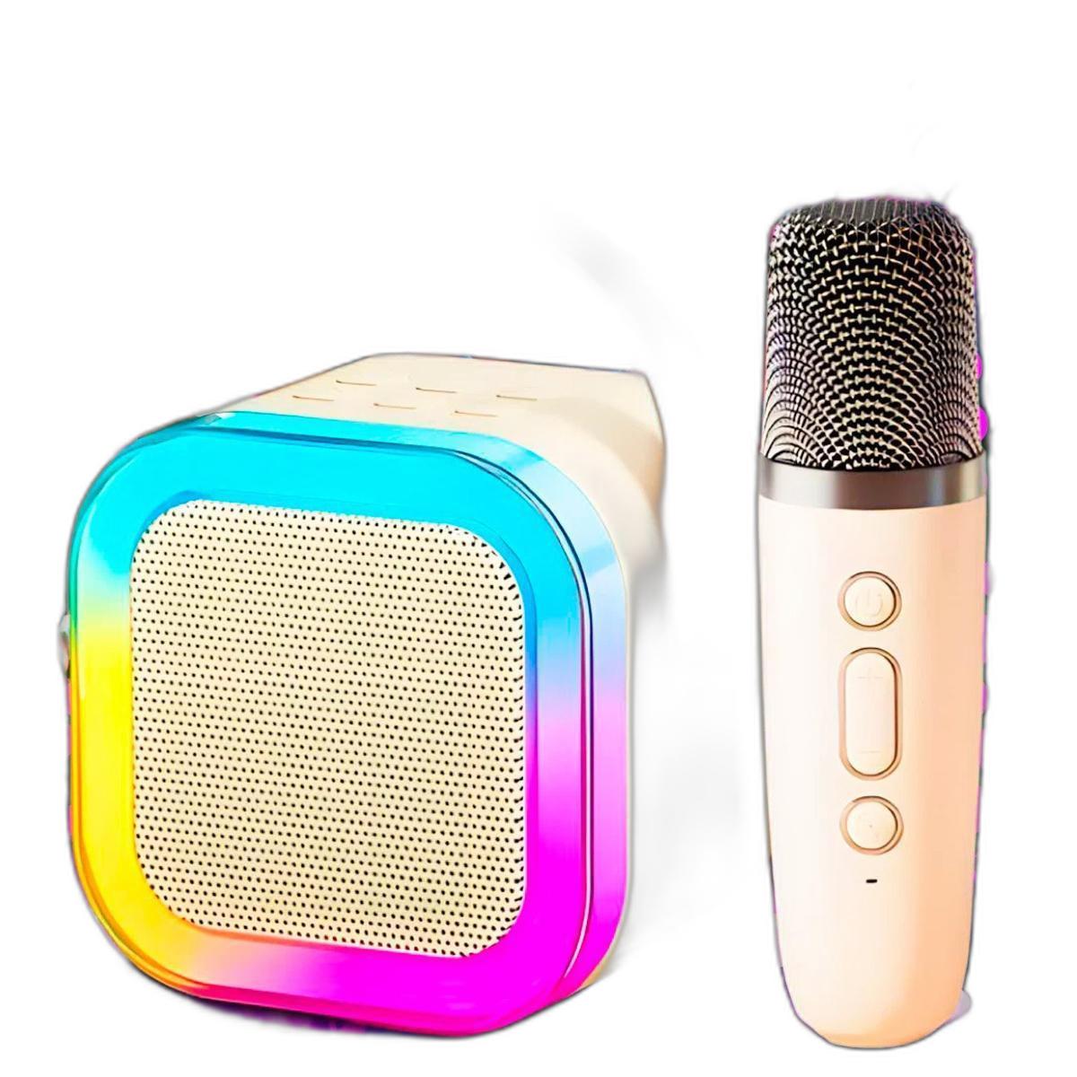Caixa Som Karaokê Portátil Bluetooth Microfone Sem Fio Luz