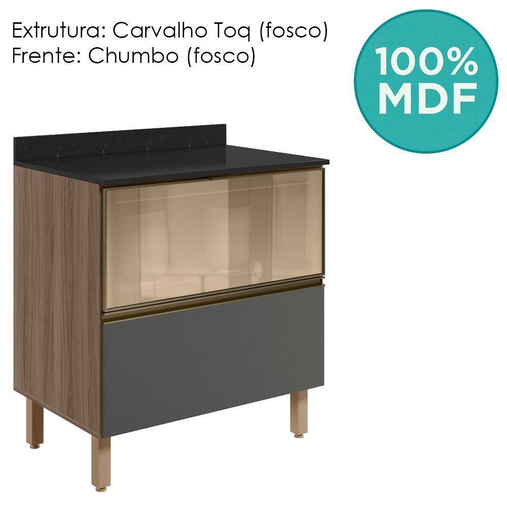 Miniatura Balcao Tampo 2g Vidro 80cm Mdf Kali 16415 Nicioli Carvalho Toq Chumbo