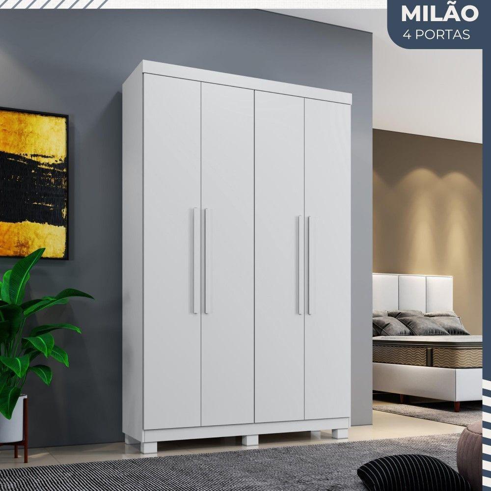 Guarda Roupa Milão 4 Portas 3 Gavetas Em Mdp Benetil Móveis Branco