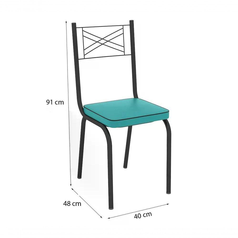 Miniatura Kit 03 Cadeiras Tubular Preto Fosco 119 Assento Turquesa Tur